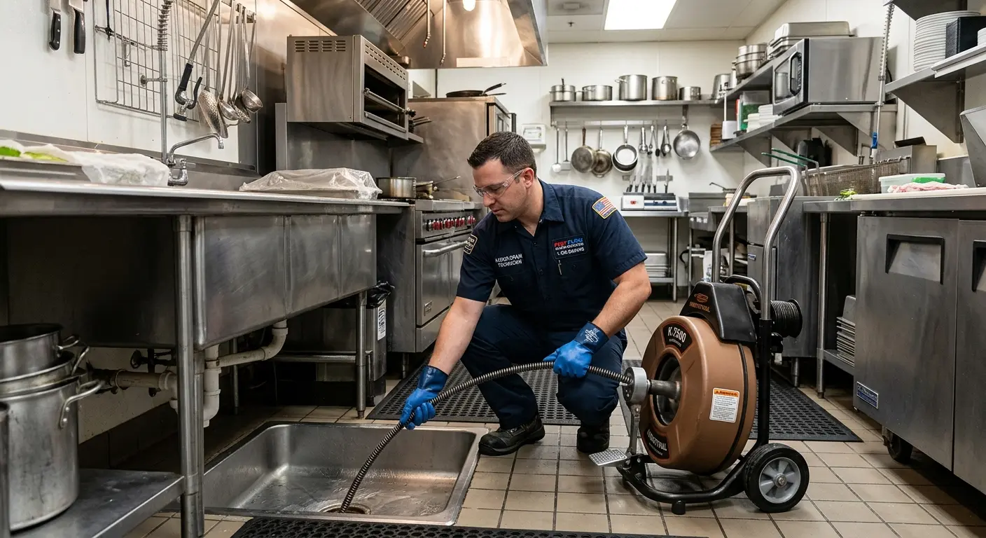 Commercial drain cleaning service in a restaurant kitchen in Tarpon Springs